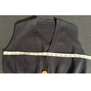 NWT Commense XS Black V Neck Gold Rose Button Cinched Waist Knit Sweater Vest thumbnail 11