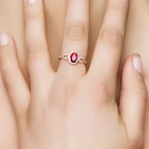 14K Rose Gold Plated Adjustable Birthstone Red Crystal Ruby Ring for Women thumbnail 3
