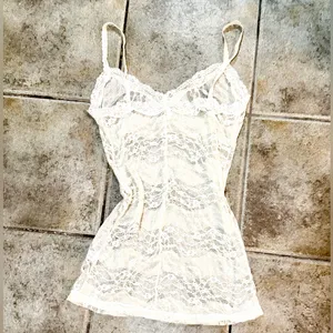 à la slips Delicate White Chevron Lace Camisole Slip Chemise Sz S thumbnail 2