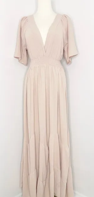 Baltic Born Delilah Maxi Dress Blush Pink Size Small Smocked Waist thumbnail 1