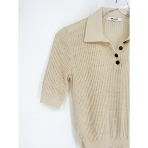 Madewell Short Sleeve Knit Polo Women's Size S Cream Quiet Luxury thumbnail 5