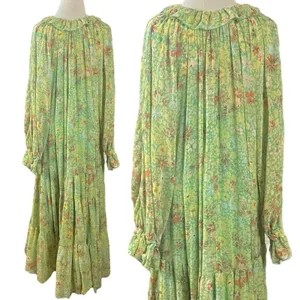 Free People Feeling Groovy Maxi Dress Size Large 70s Chartreuse Floral Bohemian thumbnail 11