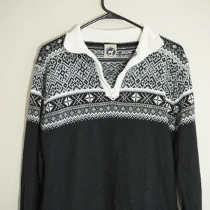 Artesania Womens Large Quarter Zip Sweater Black Nordic Alpaca Blend Cozy Winter thumbnail 2