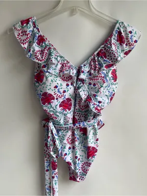 Toluca swim Isabella wrap one piece swimsuit multicolor floral ruffle straps M 8 thumbnail 1