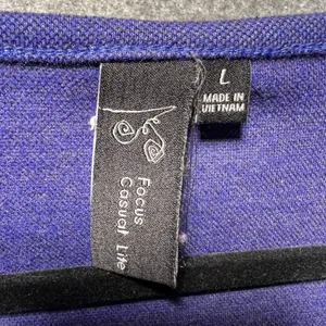 Focus Asymmetrical Button Accent‎ Top Blue Purple V Neck L Tunic 3/4 Sleeve thumbnail 2