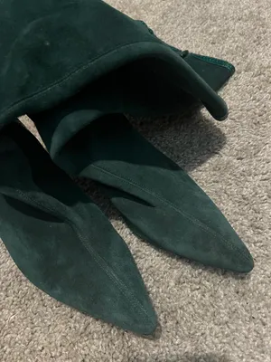 Ann Taylor Green Suede Velvet Leather Pointed Toe Heels Boots Knee High Booties thumbnail 8