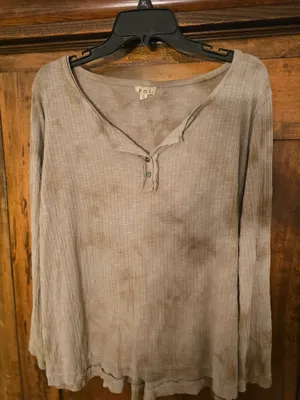 POL Woman’s Long-Sleeve Taupe Henley Shirt thumbnail 1