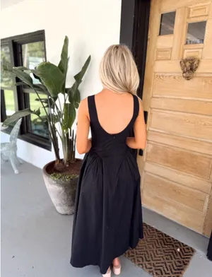 Black poplin sleeveless midi dress thumbnail 4