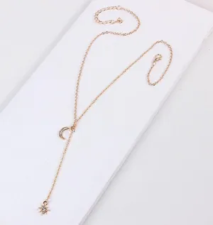 Sun Moon Gold Choker Y-Drop Necklace Celestial New thumbnail 2