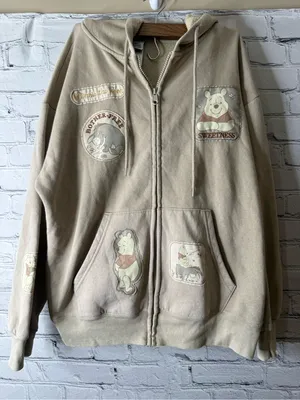 Women’s beige Winnie the Pooh zip front hoodie size medium thumbnail 3
