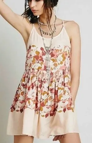 Free People Intimately Voile Floral Slip Mini Tunic Dress Peach XS Boho Rayon thumbnail 1