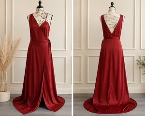 NWT Lulus Red Rust Satin Wrap Maxi Dress - Size M 💃 thumbnail 5