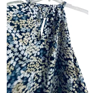 Michael Kors‎ Floral Cold Shoulder Chain Halter Neck Blouse Navy Blue Cream L thumbnail 4