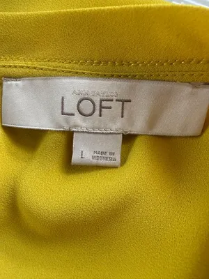 Loft women's short sleeve pullover blouse mustard yellow sheer size large thumbnail 7