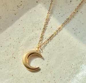 Handmade gold stainless steel celestial whimsical vintage simple moon necklace🌟 thumbnail 2