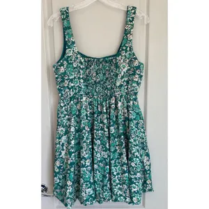 Band of‎ the Free Anthropologie Teal Floral Smocked Mini Dress Boho L thumbnail 2