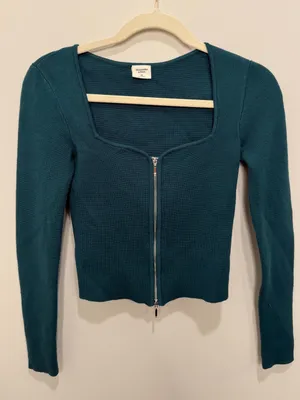 Abercrombie & Fitch Teal Knit Double Zip‎ Square Neck Cardigan Top Size XS thumbnail 1