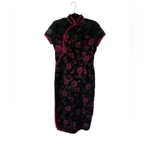 Vintage Velvet Burnout Asian Inspired Midi Dress Whimsygoth Y2K Fairy Grunge thumbnail 2