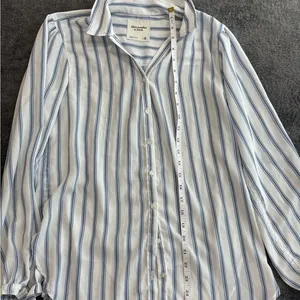 Abercrombie & Fitch Blue White Striped‎ Tie Cuff Button Down Shirt Womens Medium thumbnail 7