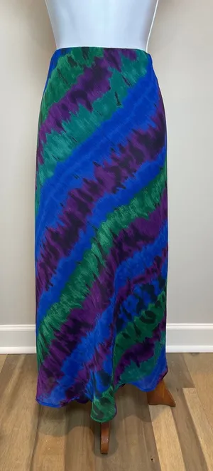 Cato Blue Purple Green Chiffon Maxi Skirt Size M Fully Lined Elastic Waist Flowy thumbnail 1