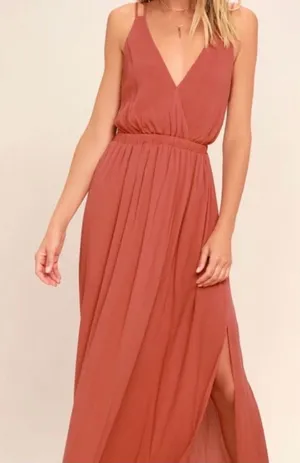 Lulus Rust V-Neck Maxi Dress with Side Slits thumbnail 1