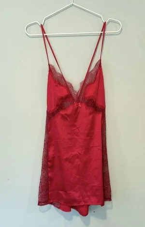 Victoria's Secret Red Slip Dress With Lace Cutouts Size Large 1185 thumbnail 4