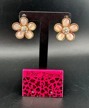 Betsey Johnson Floral Stud Earrings with Rhinestone Centers thumbnail 1
