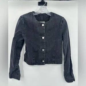 Abercrombie & Fitch Women's Black‎ Collarless Denim Jacket Size XS thumbnail 2