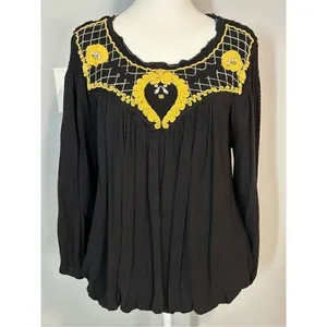 Free People Crepe Crop 3/4 Sleeve‎ Blouse size L BIN O thumbnail 2