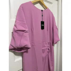 Stylewe Mauve Pink Ruched Side Slit Midi Dress NWT 2XL Elbow Sleeve Puff Pleat thumbnail 4