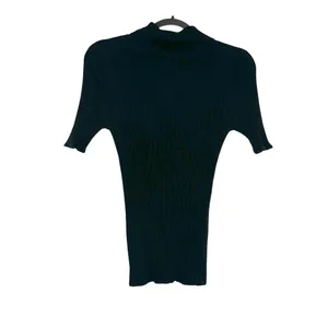 Loulou Studio Socotra Wool Cashmere Black Ribbed Short Sleeve Polo Top MEDIUM thumbnail 5