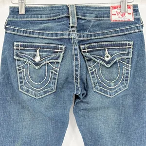True Religion Disco Joey Big T Jeans Womens 26 Blue Flare Crystal‎ Embellish Y2K thumbnail 10