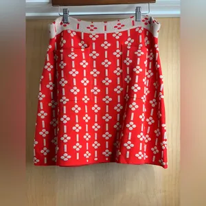 Anthropologie Maeve Red and Tan Patterned Mini Skirt. Size-L thumbnail 3