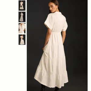Anthropologie Maeve Short-Sleeve V-Neck Tiered Maxi Dress thumbnail 3