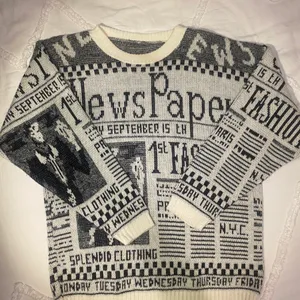 Vintage Newspaper Style Crew Sweater Multiple thumbnail 1