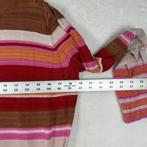 Free People Womens Striped Mock Neck Knit Sweater Brown Pink Red Size Large‎ thumbnail 4