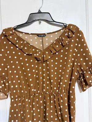 Shein Brown Polka Dot Ruffle Peplum Top 1xl curve thumbnail 4