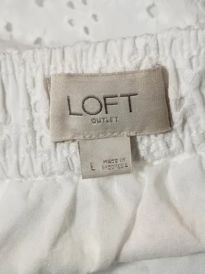 LOFT White Eyelet Ruffle Trim Pull-On Mini Skirt Size Large thumbnail 7