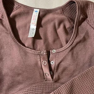 FP Movement Free People Thermal Henley Top • Brown Waffle Knit Long Sleeve thumbnail 3