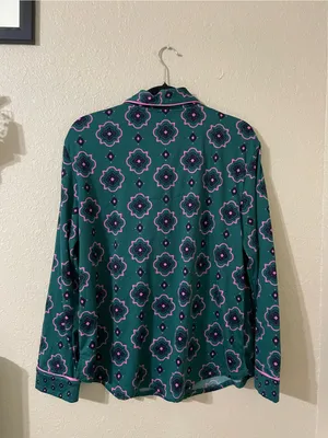 Room Service Geo Print Long Sleeve Pajama Sleep Top Size XL Green Pink Soft thumbnail 12