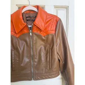 Silence + Noise Brown Faux Leather Western Cropped Moto‎ Jacket Size Medium thumbnail 2