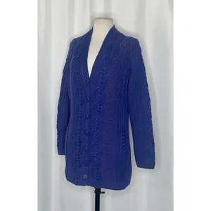 ARANCRAFTS Aran Crafts Merino Wool Purple Blue Cardigan Sweater Ireland Small thumbnail 4