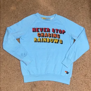 Aviator Nation Never Stop Chasing Rainbows Crew Neck‎ Sweatshirt Pullover Blue S thumbnail 3