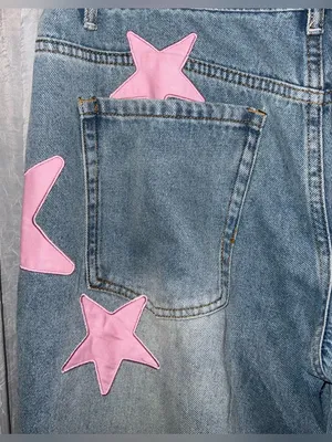 NWOT Edikted Trish Star Low Rise Wide Leg Jeans size large pink star patch’s thumbnail 5