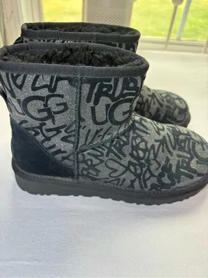 UGG Classic Mini Sparkle Graffiti Black Boots Women’s 7 1107034 thumbnail 2