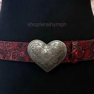 Burgundy Red Western Floral Heart Buckle Belt, Fits 33.5-43.5 Inches, X7GA1324 thumbnail 2