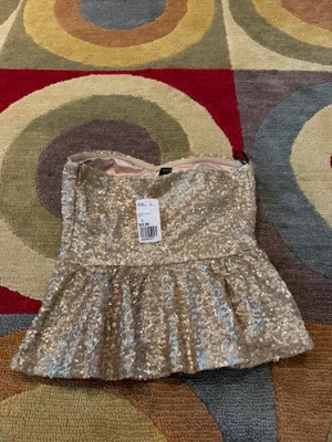NWT Forever 21 Gold Sequin Peplum Strapless Tube Top Padded Junior’s Size Small thumbnail 4