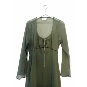 ASOS Ruched Bust Scoop Long Sleeve Maxi Dress Olive US 12 thumbnail 3