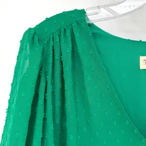 52Seven Babydoll Dress Women 1X Green Swiss Dot Tiered Boho Feminine Romantic thumbnail 6