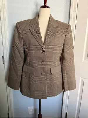 SER.O.YA Brown Plaid Blazer L Tailored Glen Check Quiet Luxury Jacket thumbnail 2
